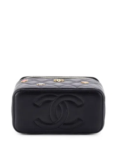 Pre-owned Chanel Coco Casino Vanity Case With Chain Quilted Lambskin Small Pouch In 黑色