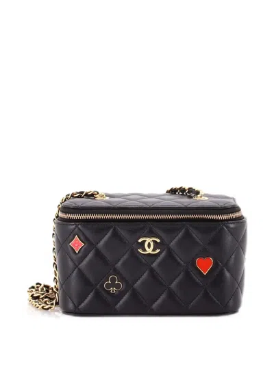 Pre-owned Chanel Coco Casino Vanity Case With Chain Quilted Lambskin Small Pouch In Black