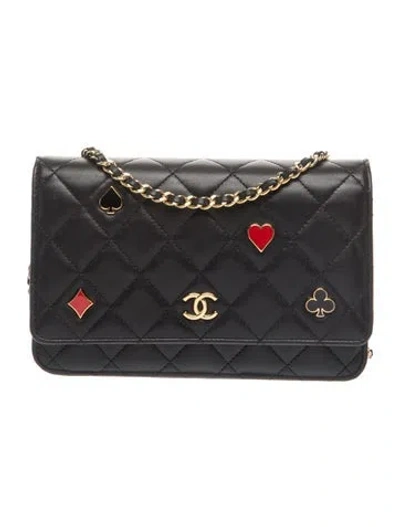 Pre-owned Chanel Coco Casino Wallet On Chain In Black