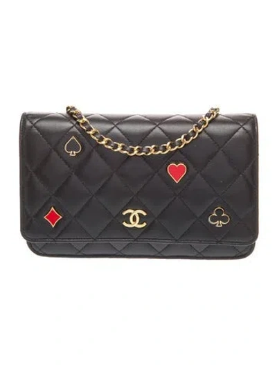 Pre-owned Chanel Coco Casino Wallet On Chain In Black