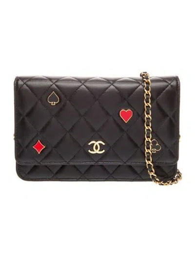Pre-owned Chanel Coco Casino Wallet On Chain In Black