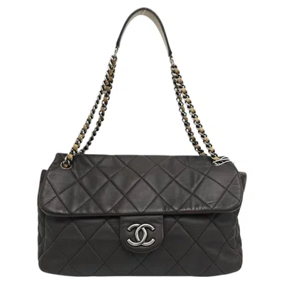 Pre-owned Chanel Coco Casual Flap Bag Quilted Caviar Large Brown Leather