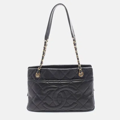 Pre-owned Chanel Coco Cc Matelasse Black Calfskin Chain Shoulder Tote