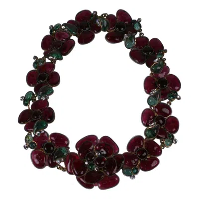 Pre-owned Chanel Coco  Gripoix Glass Enamel Flower Belt In Black