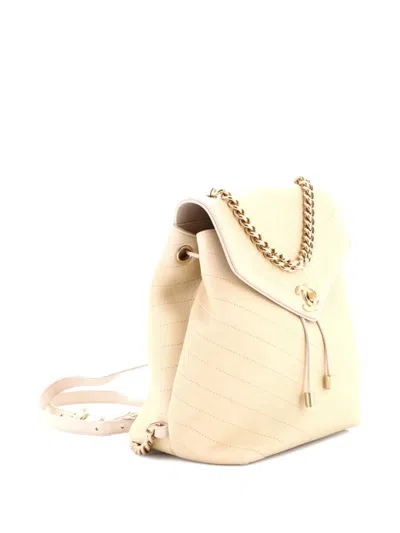 Pre-owned Chanel Coco Chevron Stitched Calfskin Small Backpack In Neutral