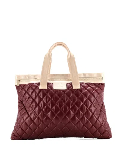 Pre-owned Chanel Coco Cocoon Flat Quilted Nylon With Leather Large Tote Bag In Gold