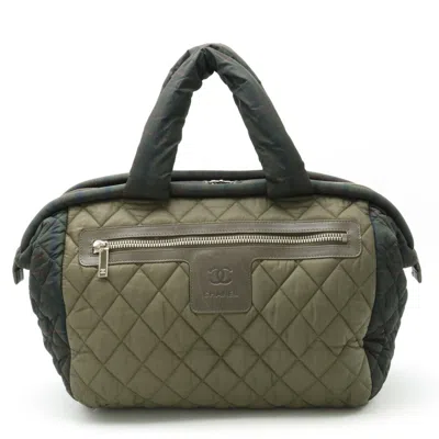 Pre-owned Chanel Coco Cocoon Green Khaki Multi-color Nylon Leather Boston Bag Handbag Tote Bag () In Green, Khaki, Multi-color