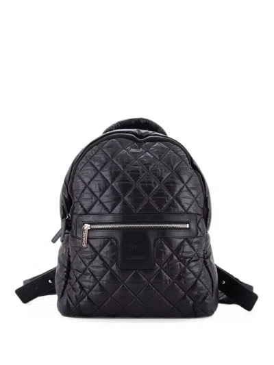 Pre-owned Chanel Coco Cocoon Quilted Nylon Large Backpack In Black