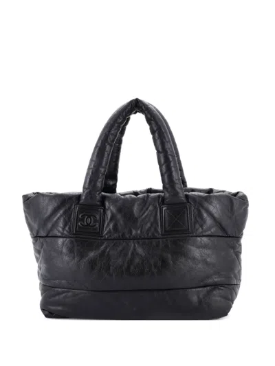 Pre-owned Chanel Coco Cocoon Reversible Quilted Lambskin Medium Tote Bag In Black