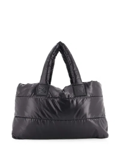Pre-owned Chanel Coco Cocoon Reversible Quilted Nylon Large Tote Bag In Black