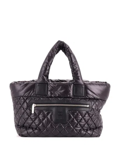 Pre-owned Chanel Coco Cocoon Reversible Quilted Nylon Medium Tote Bag In Black