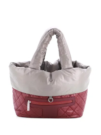 Pre-owned Chanel Coco Cocoon Reversible Quilted Nylon Small Tote Bag In Green