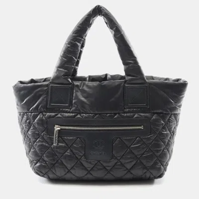 Pre-owned Chanel Coco Cocoon Small Tote Reversible Hand Bag Nylon Black Shw