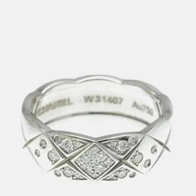 Pre-owned Chanel Coco Crush Diamond Ring Medium Size White Gold 18k Fashion Diamond Band Ring Silver