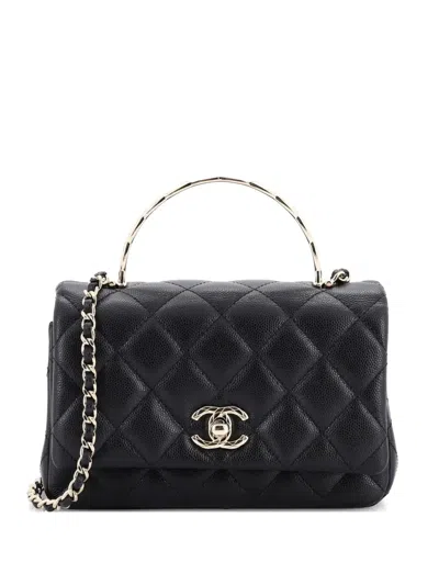 Pre-owned Chanel Coco Crush Top Handle Bag Quilted Caviar Mini Satchel In Black