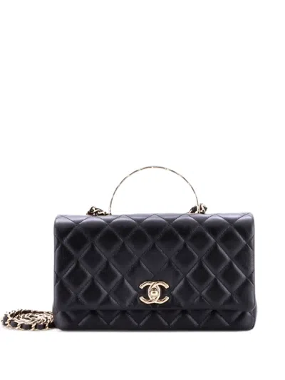 Pre-owned Chanel Coco Crush Top Handle Bag Quilted Caviar Small Satchel In Black