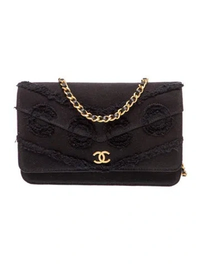 Pre-owned Chanel Coco Denim Wallet On Chain In Black