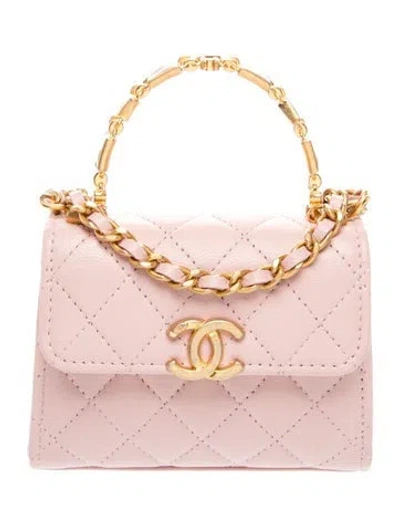 Pre-owned Chanel Coco Enamel Handle Clutch W/ Chain In Pink