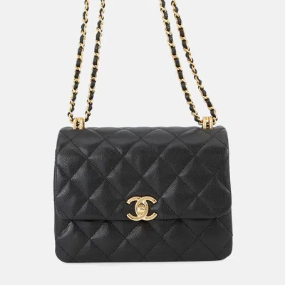 Pre-owned Chanel Coco First Chain Shoulder Bag Black Caviar Leather