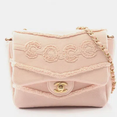 Pre-owned Chanel Coco Flap Small Pink Fringe Chevron Denim Bag