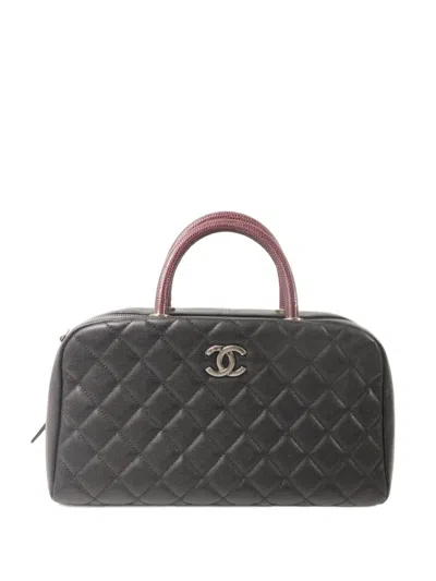 Pre-owned Chanel Coco Handle Bowling Quilted Tote Bag In Black