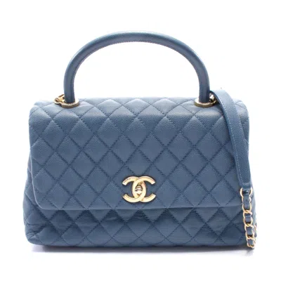 Pre-owned Chanel Coco Handle Flap Bag Caviar Leather Blue