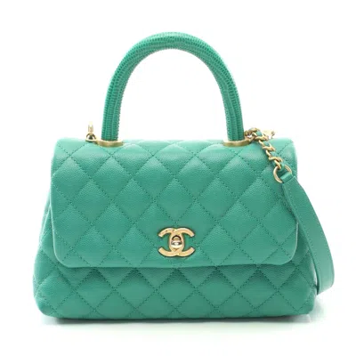 Pre-owned Chanel Coco Handle Flap Matelasse Handbag Green