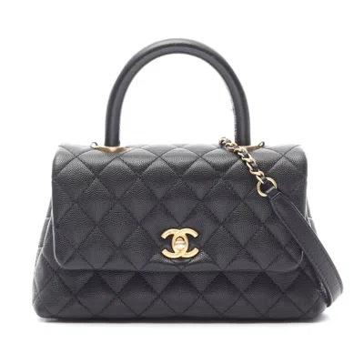 Pre-owned Chanel Coco Handle Flap Matelasse Leather Handbag In Black