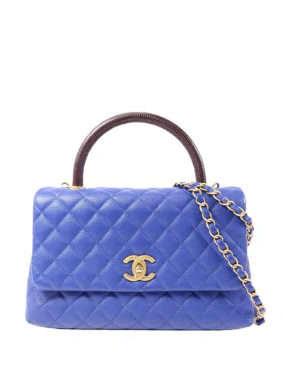 Pre-owned Chanel Coco Handle Quilted Tote Bag In Blue