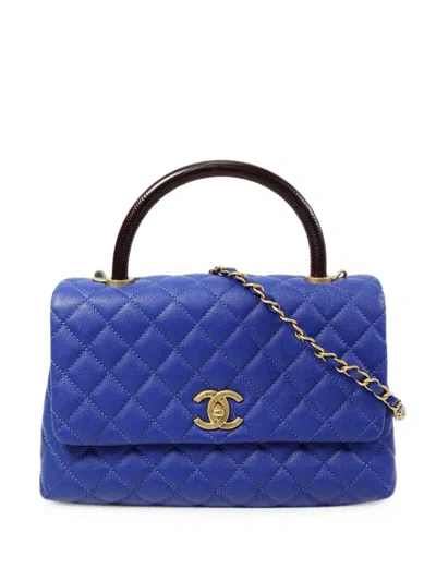 Pre-owned Chanel Coco Handle Quilted Tote Bag In Blue