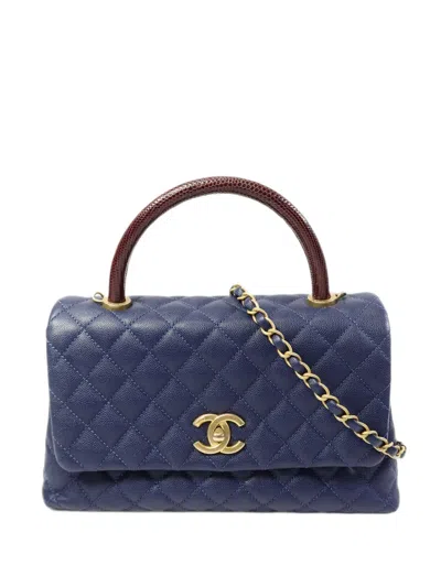 Pre-owned Chanel Coco Handle Quilted Tote Bag In Blue