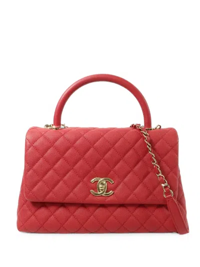 Pre-owned Chanel Coco Handle Quilted Tote Bag In Red