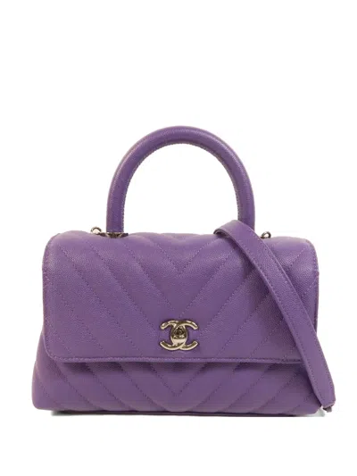 Pre-owned Chanel Coco Handle Tote Bag In Purple