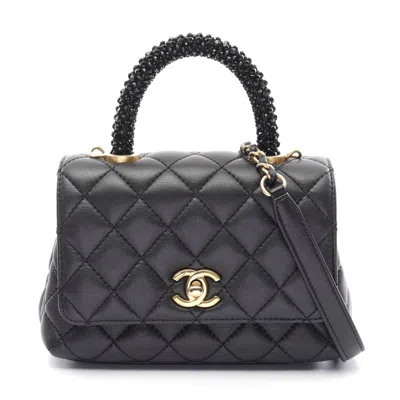 Pre-owned Chanel Coco Handle Xxs Lambskin Handbag Black