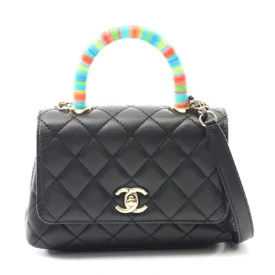 Pre-owned Chanel Coco Handle Xxs Lambskin Handbag Black