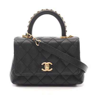 Pre-owned Chanel Coco Handle Xxs Leather Handbag Black