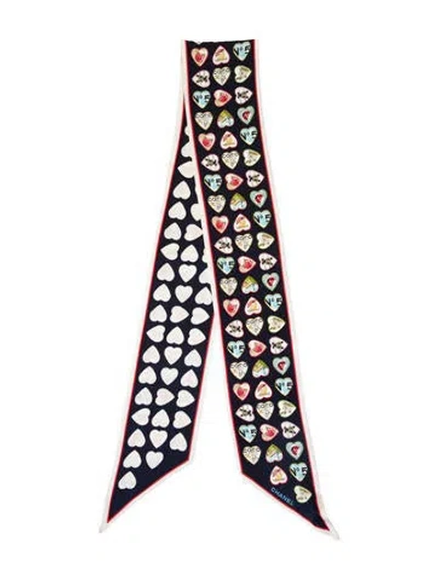 Pre-owned Chanel Coco Hearts Silk Scarf In Blue
