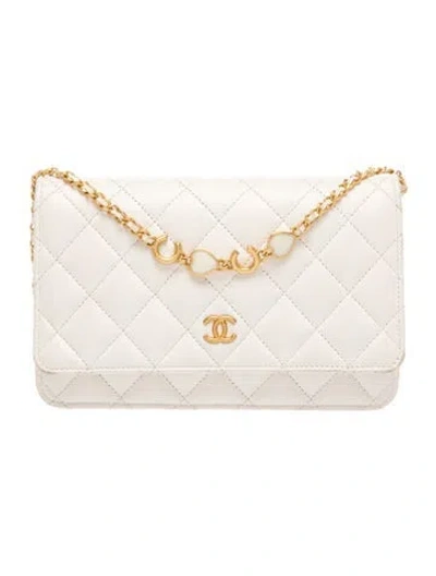 Pre-owned Chanel Coco Hearts Wallet On Chain In White