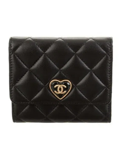 Pre-owned Chanel Coco Love Interlocking Cc Logo Compact Wallet In Black