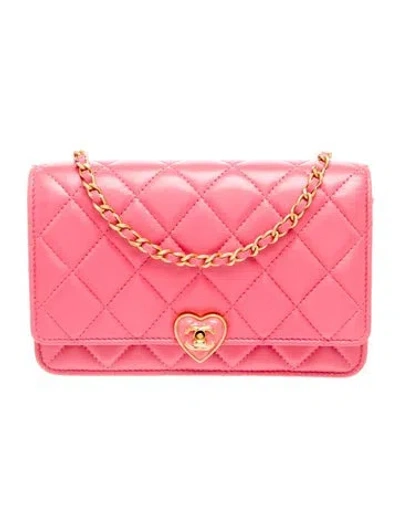 Pre-owned Chanel Coco Love Wallet On Chain In Pink