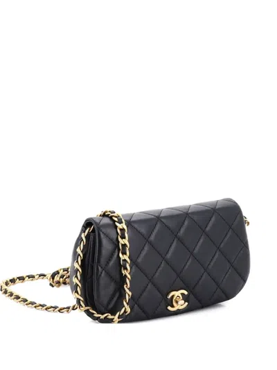 Pre-owned Chanel Coco Mail Clutch With Chain Quilted Calfskin Crossbody Bag In Black