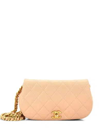 Pre-owned Chanel Coco Mail Clutch With Chain Quilted Calfskin Crossbody Bag In Neutral