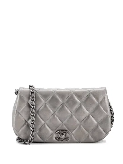 Pre-owned Chanel Coco Mail Clutch With Chain Quilted Calfskin Crossbody Bag In Silver