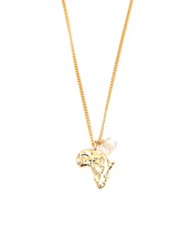 Chanel Coco Mark Africa Pearl Necklace In Gold