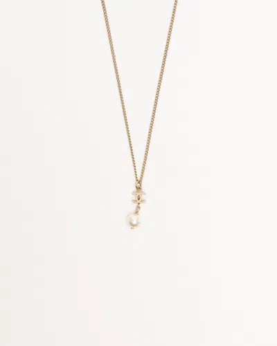 Pre-owned Chanel Coco Mark And Pearl Charm Necklace
