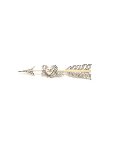 Pre-owned Chanel Coco Mark Arrow Rhinestone Brooch In Multi