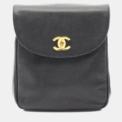 Pre-owned Chanel Coco Mark Backpack Bag In Calfskin Leather Cowhide Black
