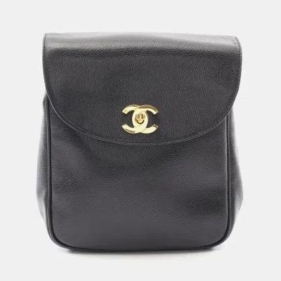 Pre-owned Chanel Coco Mark Backpack Bag In Grained Calf Leather Black