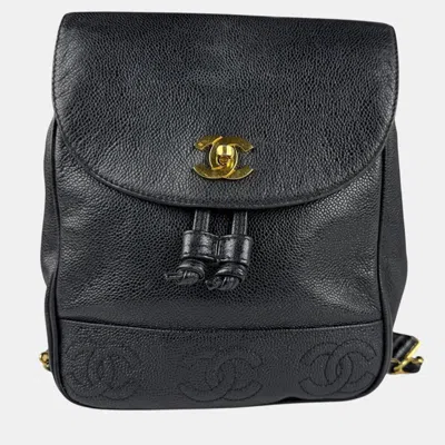 Pre-owned Chanel Coco Mark Backpack Caviar Skin Leather Black Gold