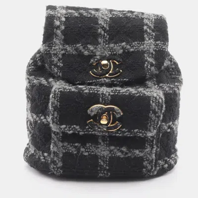 Pre-owned Chanel Coco Mark Backpack Handbag Wool Black Gray
